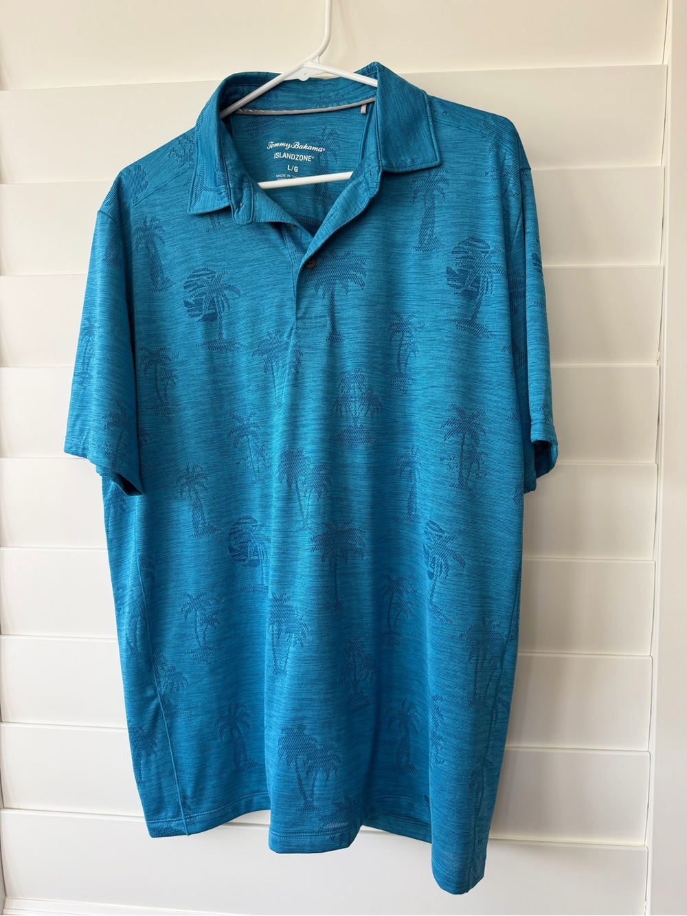 Tommy Bahama Teal Blue Palm-Jacquard IslandZone Polo